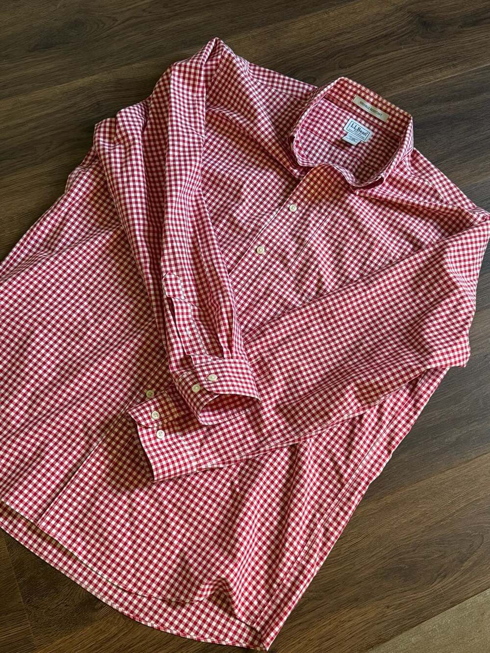 L.L. Bean Men's Long Sleeve Wrinkle Resistant Gingham Button-Down Shirt